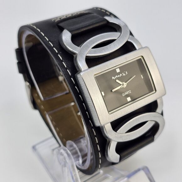 Nemesis Watch Mens 36MM Black Dial Black 40MM Wide Leather Band New Battery - Picture 3 of 13